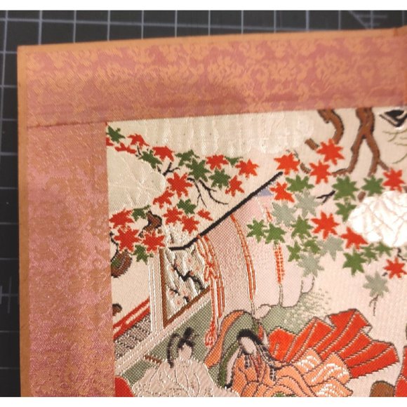 Vtg Japanese Kyonishiki Asian Embroidered Silk Fold Screen Art Tapestry 9x11" - Picture 6 of 13